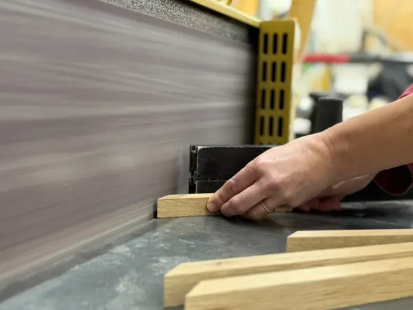 Edge Sanding Wood Strip Close Up
